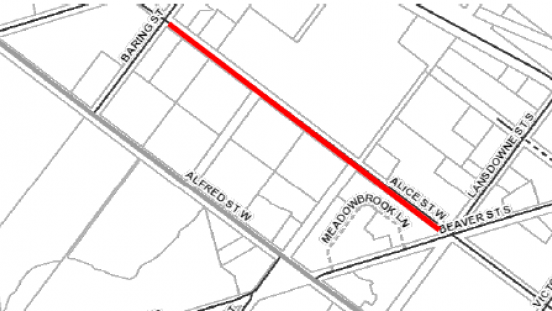 Map of the affected area on Alice Street West
