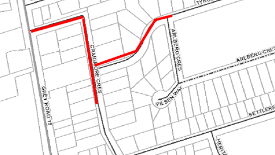 Map showing affected area on Craigmore Crescent