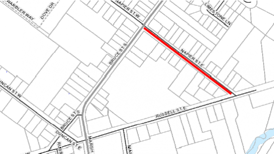 Map of affected area on Napier street
