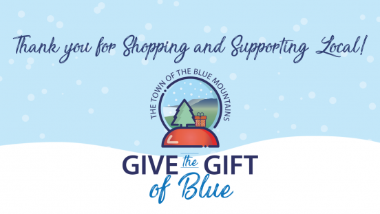 Give the Gift of Blue logo with message - Thank you for shopping and supporting local!
