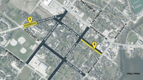 Locations of proposed Thornbury West Phase 1 Parkettes on Beaver Street and Louisa Street