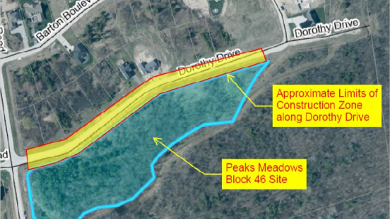 Map showing the approximate limits of the Construction Zone along Dorothy Drive