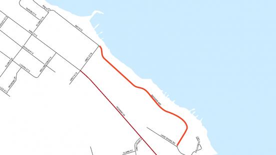 map of road closure on Bay Street East