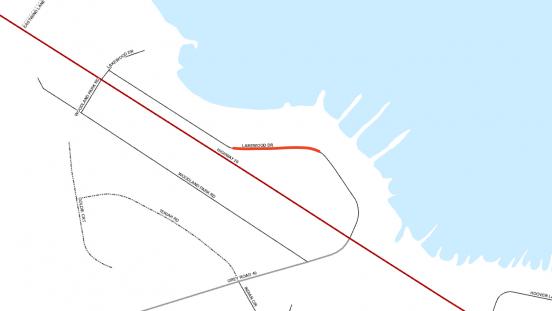 Map showing location of closure between 121 and 134 Lakewood Drive