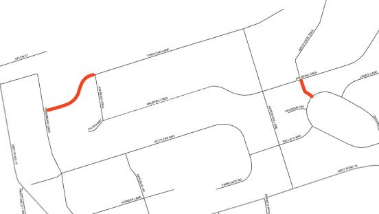 Locations of lane restrictions on Tyrolean Lane and Birch View Trail