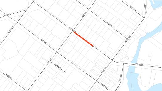 location of lane restriction on Arthur Street West