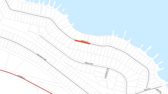 Location of lane restriction on Cameron Street