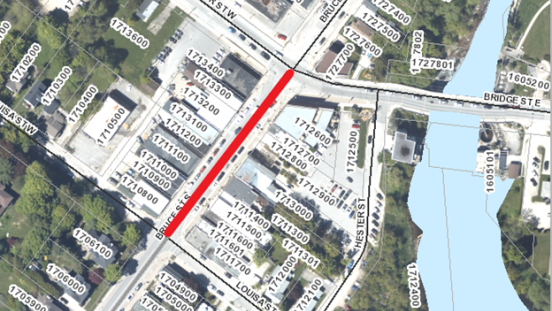 A map showing Bruce Street being closed from Arthur Street to Louisa Street