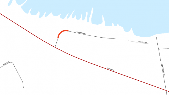 Map showing location of lane restriction on Hoover Lane