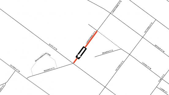 Map indicating location of One-Way traffic pattern on Lansdowne Street