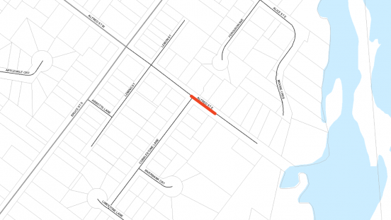 Map showing location of lane restriction on Alfred Street East