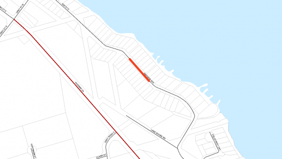 Map indicating location of lane restriction on Bayview Avenue