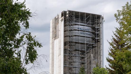 Shrouding beginning to be removed after rehabilitation