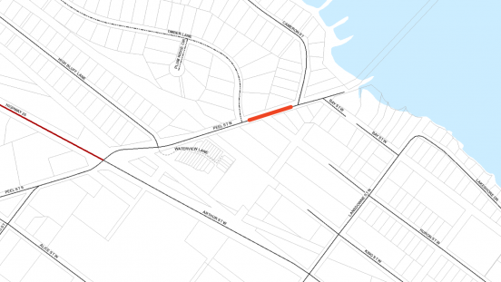 Map showing location of lane restriction on Peel Street North