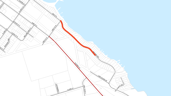 map showing location of closure on Bayview Avenue