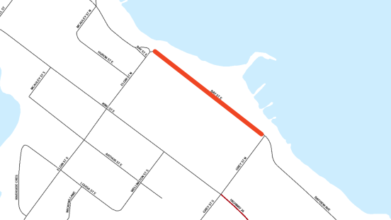 map showing location of closure on Bay Street