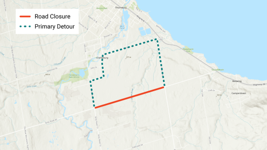 map showing location of closure and detour