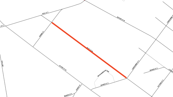 Map showing location of lane restrictions on Alice Street West