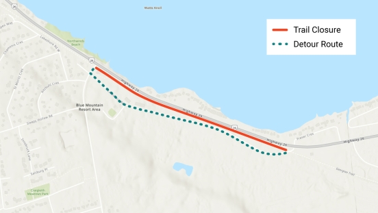 Map showing closure and detour route for Georgian Trail
