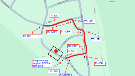 Map showing detour route for Beacon Drive during sanitary repair work from June 2 to June 13 2025. 