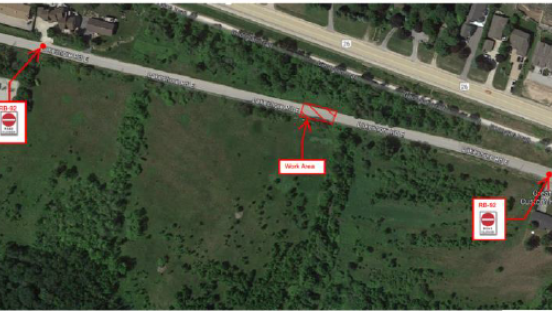 Map showing closed section of Lakeshore Road E.