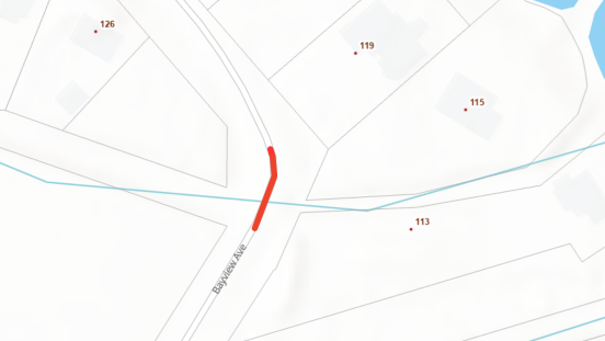 Map view of Bayview Avenue temporary road closure