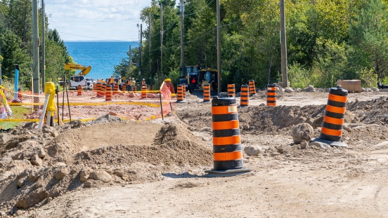 Traffic cones and excavation on Peel Street North