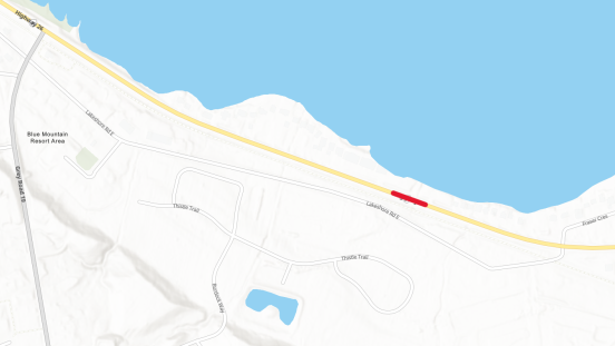 Map showing approximate location of lane restrictions on Highway 26