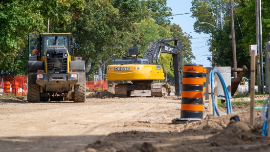 Construction equipment parked on Elma Street