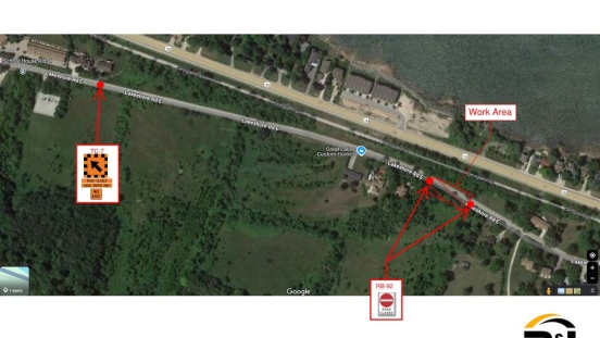 Map view of Lakeshore Rd E Closure 
