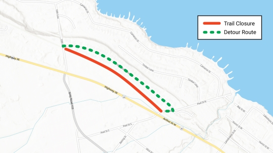 Map showing trail closure and detour