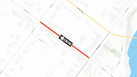 Map showing traffic direction on Louisa Street West