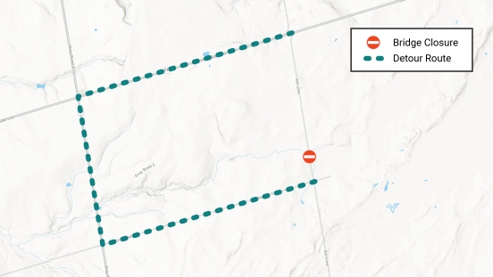 Map showing closure and detour route