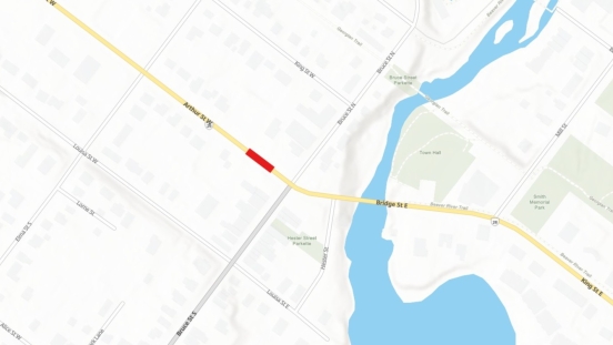 Map showing location of lane closure
