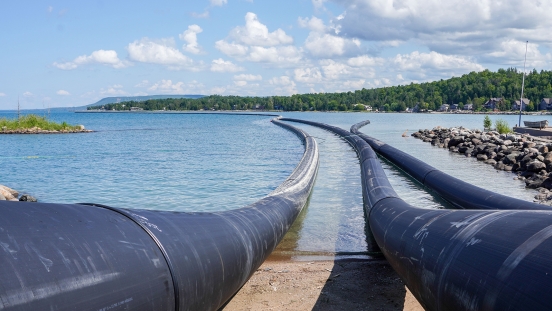 Pipes extending out into Georgian Bay from shoreline