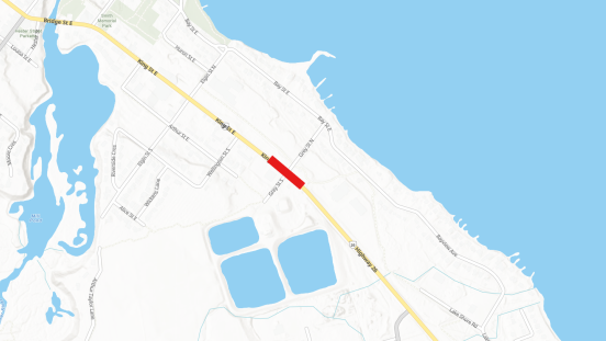 Map showing location of lane restriction