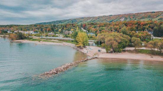 Aerial photo of Northwinds Beach looking back towards the Escarpment