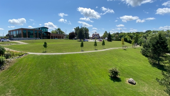 Town Hall Park from the old train bridge