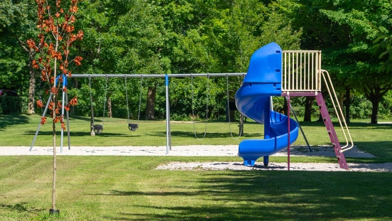 Slide and swings at Hillcrest Park