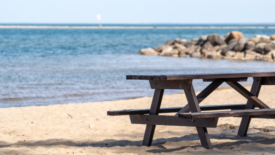 Picnic table on beach 