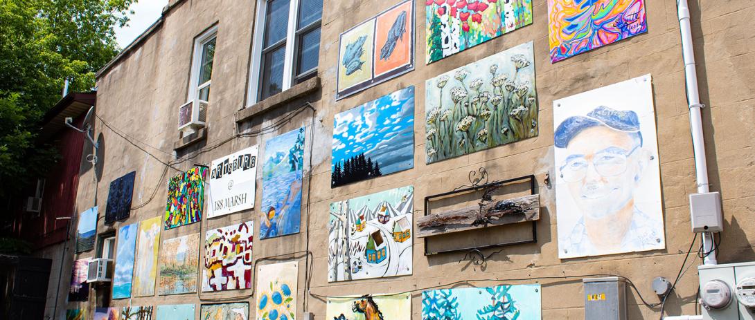 Wall of murals in Clarksburg