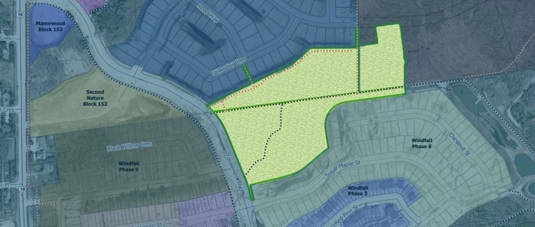 Map showing proposed location of future Craigleith Community Park northeast of the intersection of Crosswinds and Sugar Maple