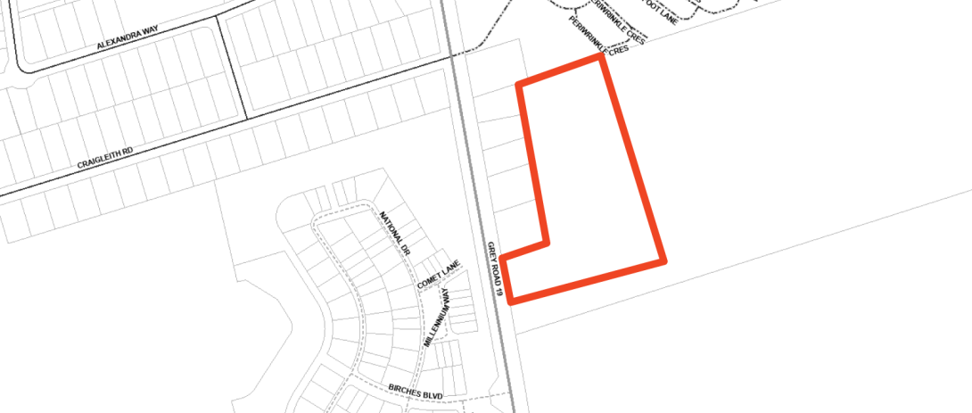Map showing property boundaries on Grey Road 19