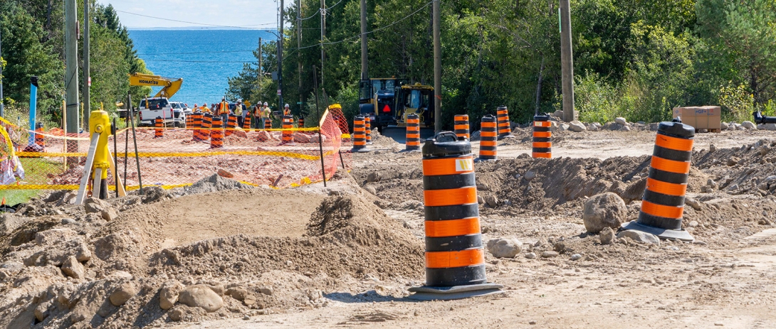 Traffic cones and excavation on Peel Street North