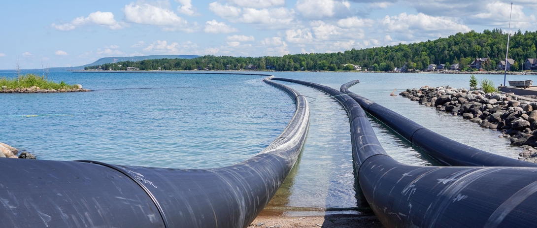 Pipes extending out into Georgian Bay from shoreline