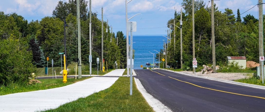 Peel Street North with paved multi-use trail and sodded boulevard
