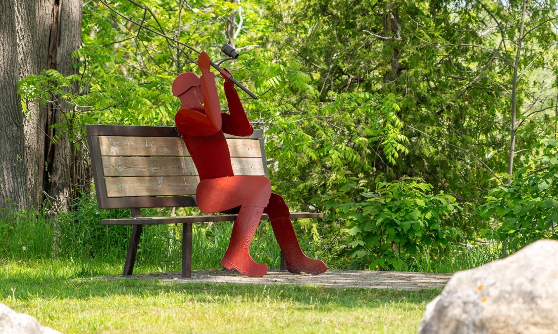 Fishing sculpture in Bruce Street Parkette