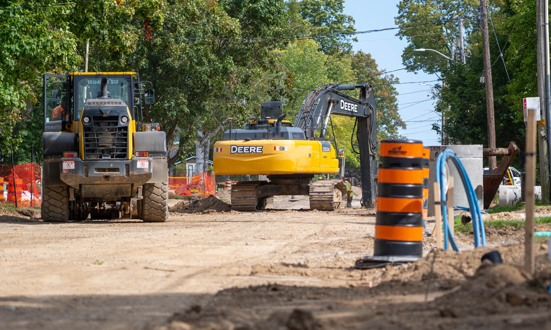 Construction equipment parked on Elma Street