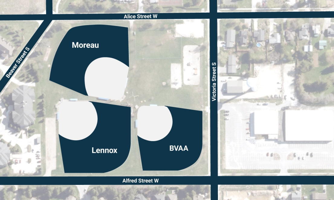 Map with Baseball Diamonds labelled by name
