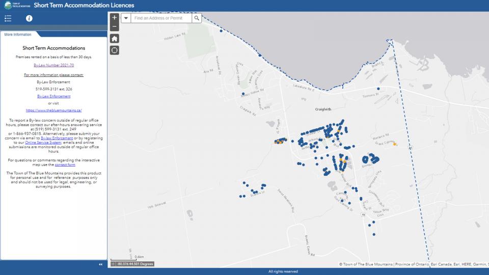 Screenshot of Short Term Accommodation GIS Map